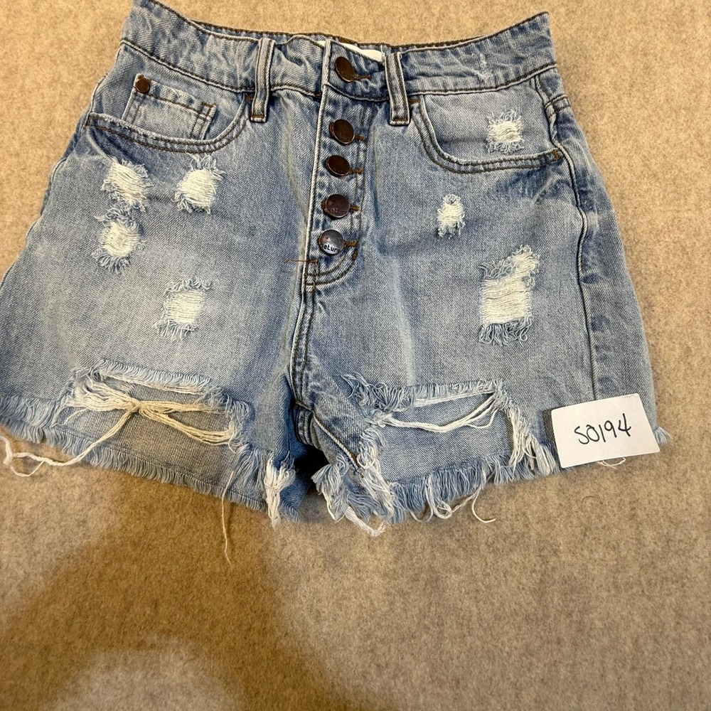 Nature Denim‎ Women XS Distressed Jean Shorts Light Wash Button Fly NT3045L Blue